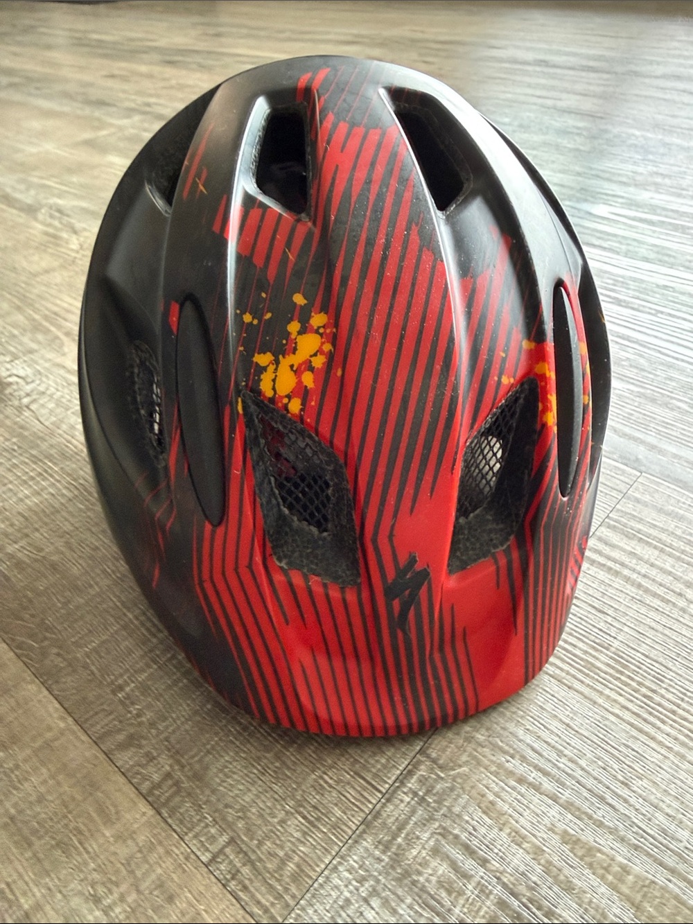 Specialized Red and Black toddler Bike Helmet with Yellow Accents